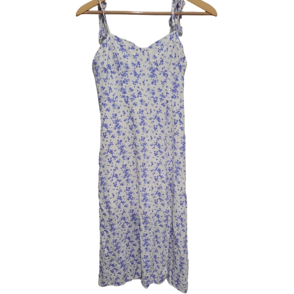 Forever 21 Blue & White Floral Print Sweetheart Dress Size Small